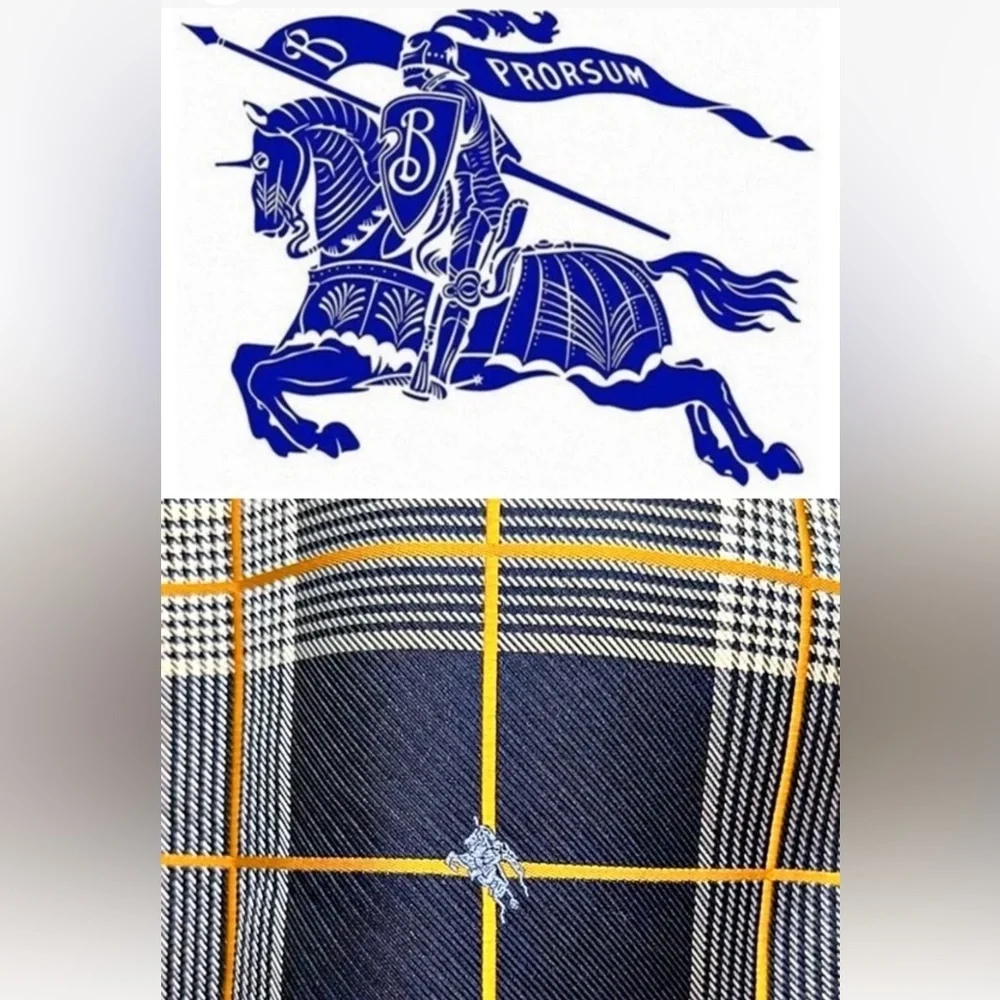Burberry Alana Embroidered Equestrian Knight Logo Navy Plaid Mini Dress US 8